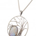 Bespoke Custom Necklace Jewellery with Silver tree motif and moonstone Photography